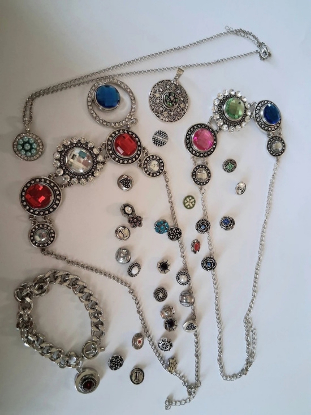 Interchangeable Snap Button Silver-Tone Jewelry Lot
